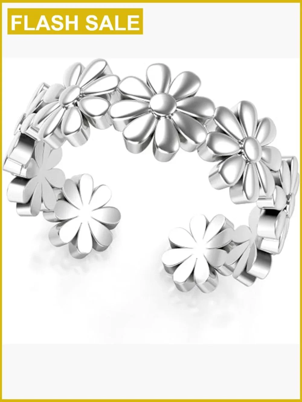 Solid 925 Sterling Silver Daisy Adjustable Toe Ring Band